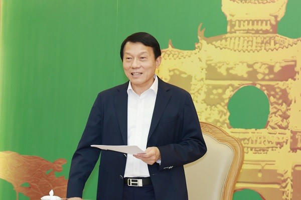 Đại tướng Lương Tam Quang, Ủy viên Bộ Chính trị, Bộ Trưởng Bộ Công an, Trưởng đoàn kiểm tra, giám sát phát biểu chỉ đạo tại hội nghị.