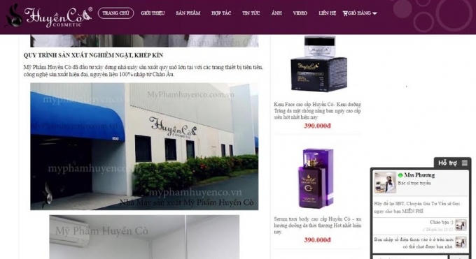 Những dòng quảng cáo về nhà máy, dây chuyền sản xuất mỹ phẩm Huyền Cò.