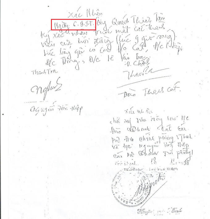 Giấy biên nhận giữa ông Tâm (chồng bà Ơi) và ông Nghiệp về việc nhận 3.600.000 đồng.