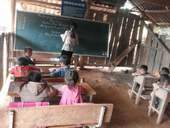 Lớp học của các em học sinh bản Hạ Sơn, huyện Băc Mê, Hà Giang.