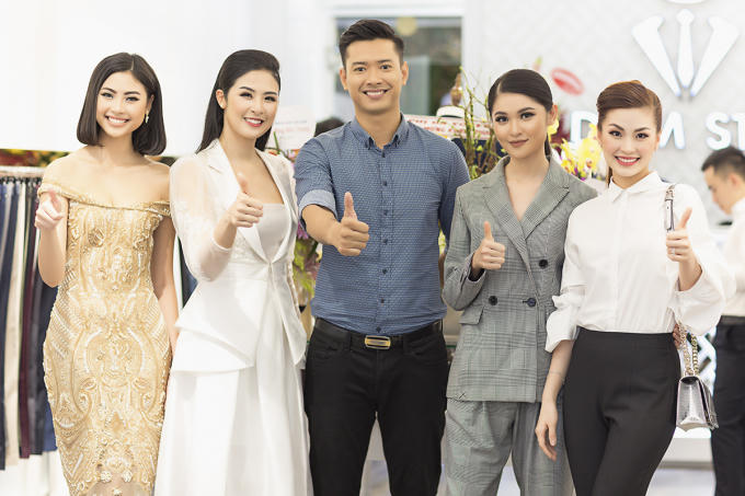 Thùy Dung diện vest cá tính đến mừng Hoa hậu Ngọc Hân làm bà chủ