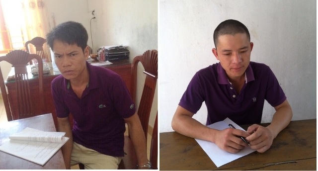 Hai đối tượng Lò Văn Cương (trái) và Lò Văn Tiên (phải) tại cơ quan điều tra.