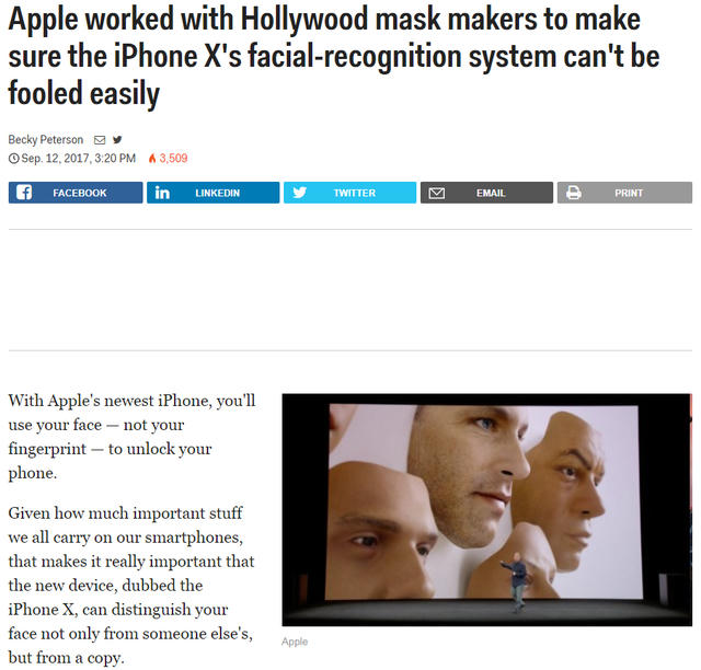 Apple từng khẳng định rằng họ đã mời những chuyên gia làm mặt nạ đến từ Hollywood để đảm bảo Face ID sẽ không bị qua mặt một cách dễ dàng.