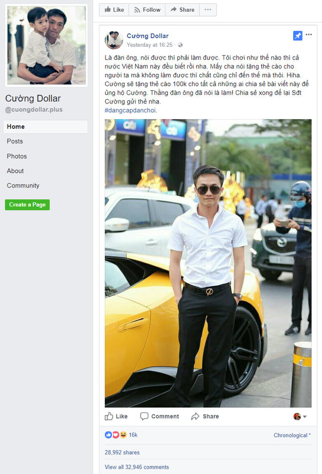 Một trang Facebook khác cùng cái tên Cường Dollar cũng có bài đăng tương tự.