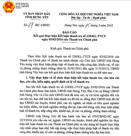 Công văn của UBND tỉnh Hưng Yên.