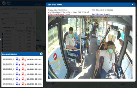 Hệ thống cảnh báo được gửi về cho đơn vị kinh doanh vận tải qua phần mềm trên điện thoại thông minh và máy tính nếu có hành khách không đeo khẩu trang hoặc đeo khẩu trang không đúng cách