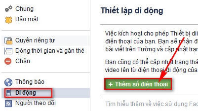 Chọn "Thêm số điện thoại' tại mục "Di động".