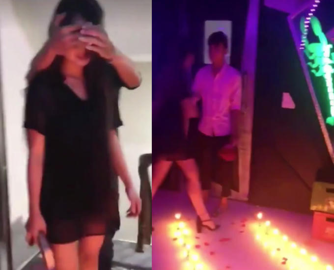 Hình ảnh tỏ tình thất bại của nam thanh niên áo trắng với cô gái. Ảnh: Cắt từ clip.