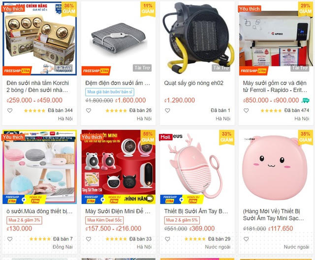 Các sản phẩm chống rét được rao bán rầm rộ trên sàn thương mại điện tử