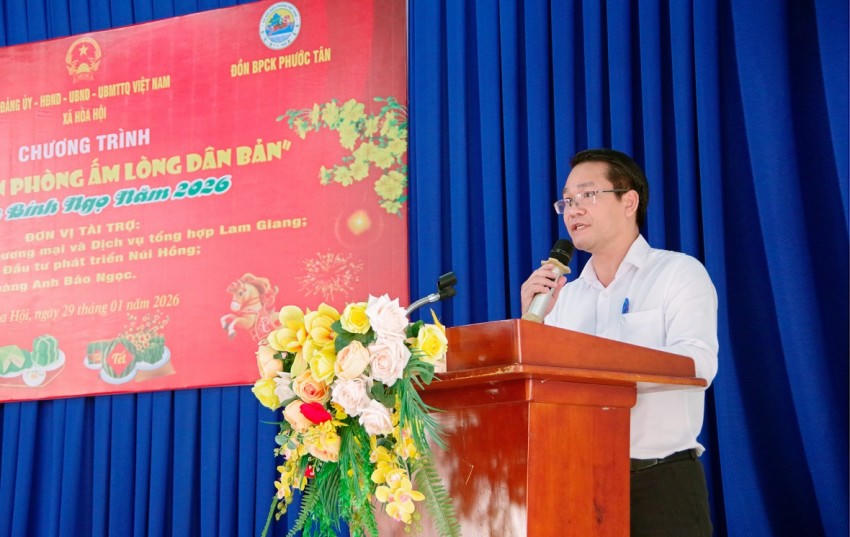 Phó Bí thư Đảng ủy, Chủ tịch UBND xã Hòa Hội - Nguyễn Đồng Dũng phát biểu tại chương trình