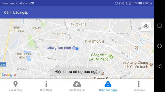 Ngoài việc cảnh báo điểm ngập hiện tại, ứng dụng cung cấp các dự báo có thể xảy ra ngập tại các khu vực trên địa bàn.