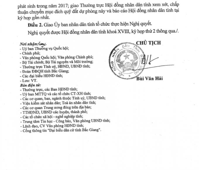 Nghị quyết số 30/NQ-HĐND về việc thông qua Danh mục các công trình, dự án được phép thu hồi đất; các công trình, dự án được phép chuyển mục đích sử dụng đất trồng lúa, đất rừng phòng hộ, đất rừng đặc dụng vào các mục đích khác năm 2017 của tỉnh Bắc Giang.
