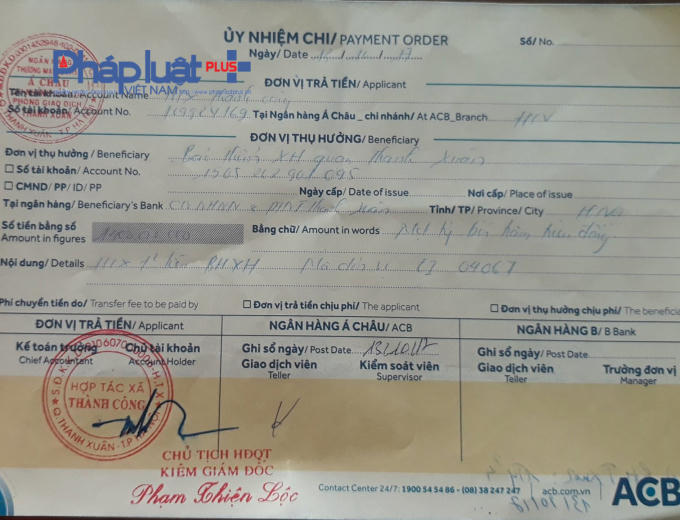 Một hóa đơn thanh toán tiền nợ BHXH, BHYT của người lao động