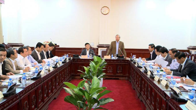 Đồng chí Trần Quốc Vượng - Ủy viên Bộ Chính trị, Thường trực Ban Bí thư phát biểu tại buổi làm việc.