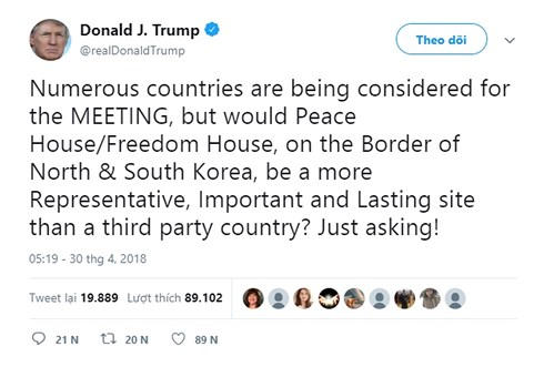Lời chia sẻ đầy ẩn ý của Tổng thống Donald Trump trên tài khoản Twitter cá nhân.