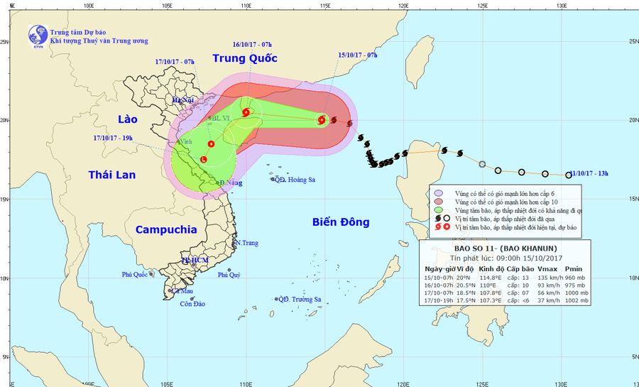 Dự báo hướng đi, vị trí của cơn bão số 11. Ảnh: nchmf.gov.vn
