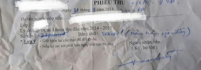 Cũng may một học sinh còn giữ lại một phiếu thu chứ không thôi đã phải thêm "oan phí".