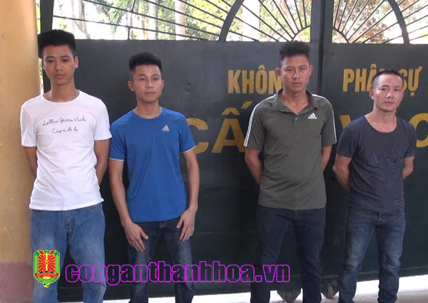 4 đối tượng từ trái qua phải: Thìn, Quý, Lực, Phúc. (Ảnh: Công an Thanh Hóa)