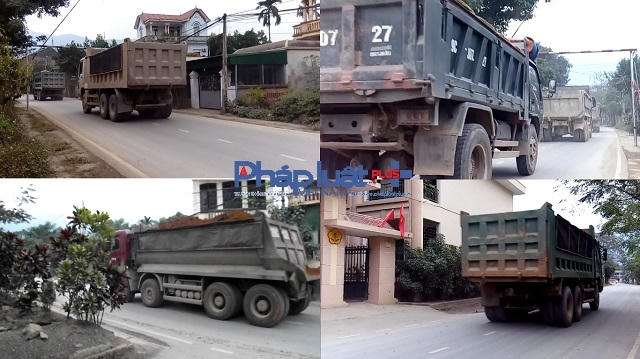 Rất nhiều phương tiện vận tải lớn liên tục qua lại tại xã Phú Mãn, huyện Quốc Oai.