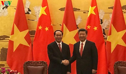 Chủ tịch nước Trần Đại Quang và Tổng Bí thư, Chủ tịch Trung Quốc Tập Cận Bình. (Ảnh: VOV)