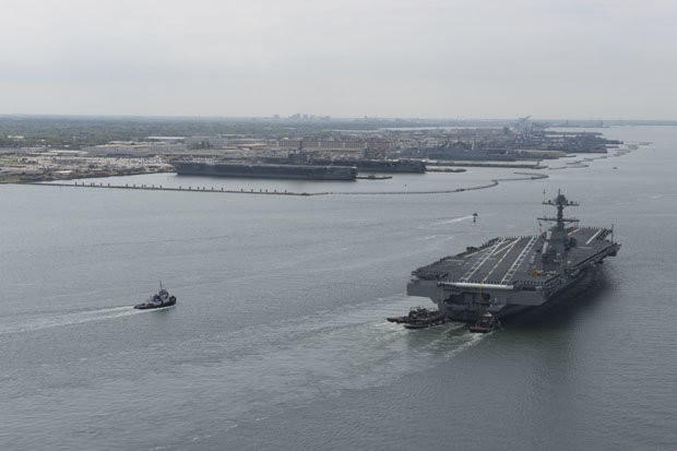 Tàu sân bay USS Gerald R Ford của Hải quân Mỹ (Ảnh: Getty)