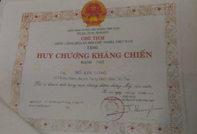 Huy chương kháng chiến ông Long được Nhà nước trao tặng.
