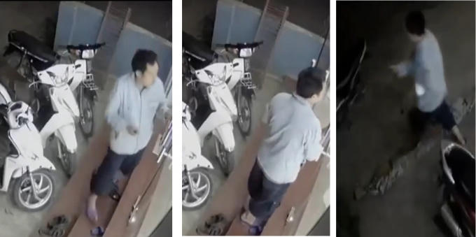 Người đàn ông mửa cửa vào giật điện thoại và tẩu thoát.
