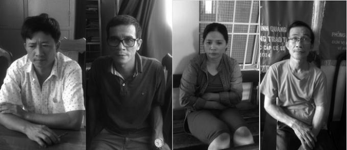 Các đối tượng Tuấn, Úc, Hiền, Thọ tại cơ quan công an.