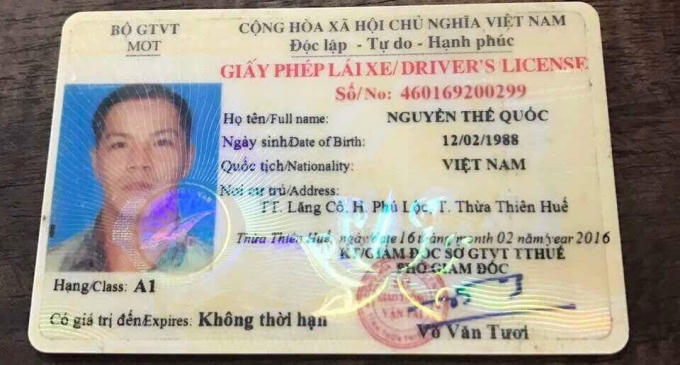 Giấy phép lái xe của đối tượng.