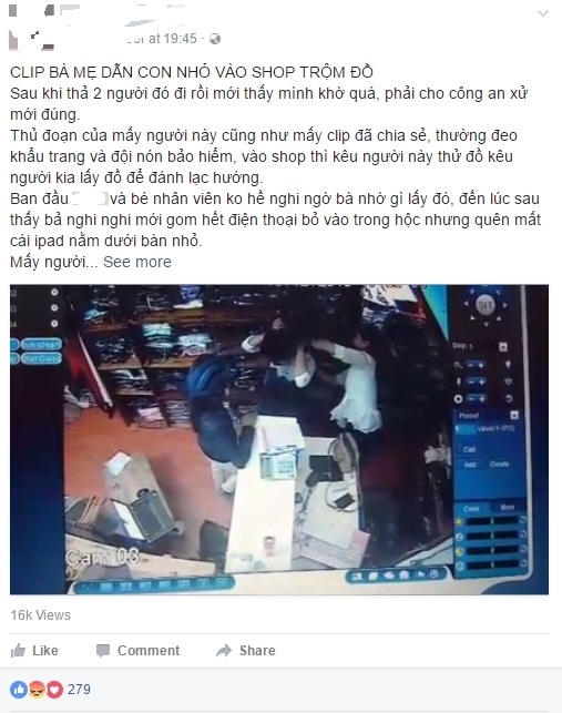 Đoạn clip được chủ cửa h&agrave;ng chia sẻ l&ecirc;n mạng x&atilde; hội Facebook.