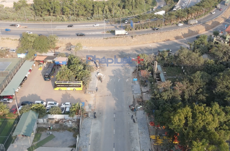 Dự án cải tạo hạ tầng, tổ chức giao thông khu vực nút giao Pháp Vân, Bến xe Nước Ngầm và ngõ 15 Ngọc Hồi nhìn từ trên cao.