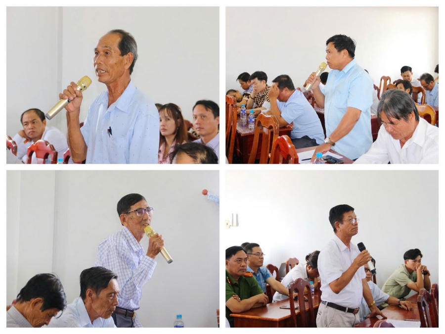 Cử tri xã Nguyễn Việt Khái bày tỏ sự đồng tình, tin tưởng với chương trình hành động của các ứng cử viên, đồng thời kiến nghị các vấn đề về hạ tầng giao thông, phòng chống sạt lở, hỗ trợ sản xuất thủy sản và nâng cao đời sống người dân.