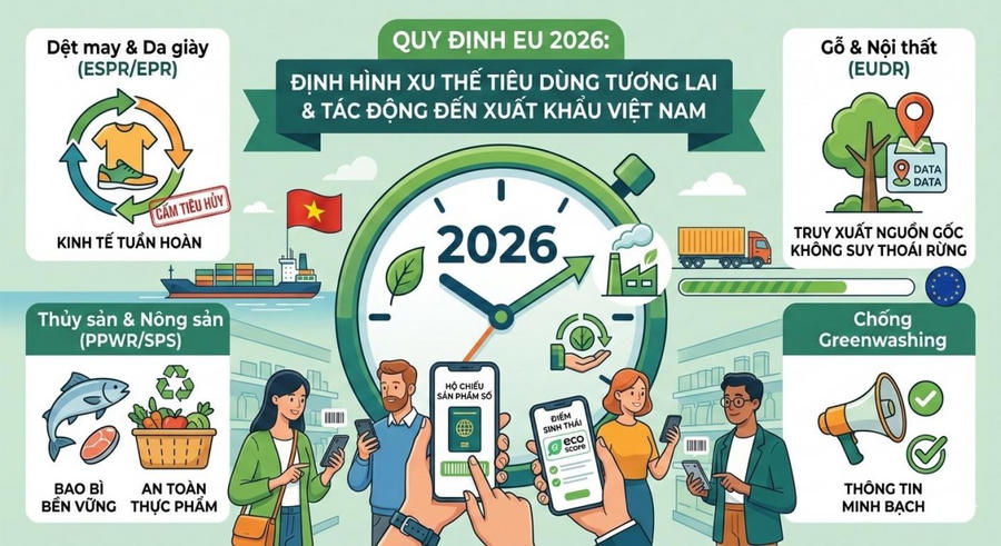 Năm 2026, 04 quy định của EU định hình lại xu hướng tiêu dùng và tác động tới xuất khẩu Việt Nam. (Ảnh minh họa: Bộ Công thương)