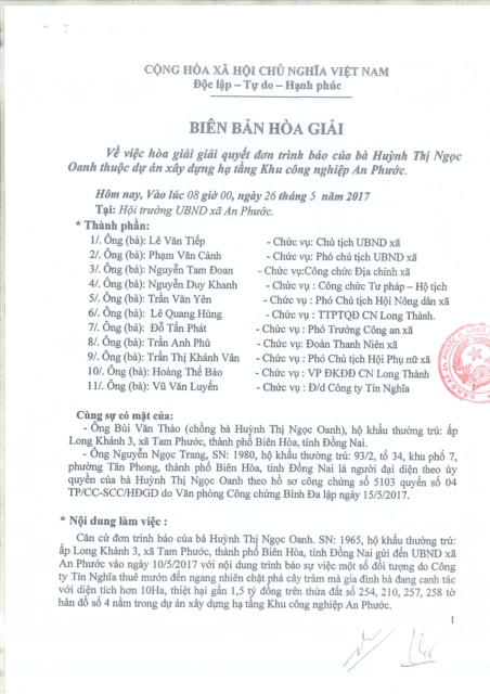 Biên bản hòa giải ngày 26/5 được cho là có sự lồng ghép nội dung.