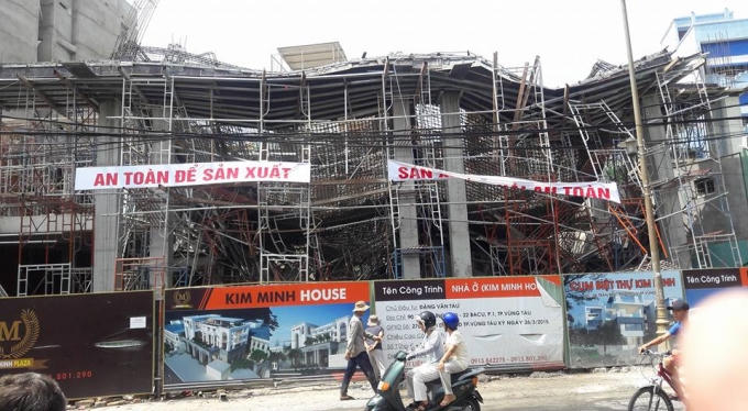 Vũng Tàu: Sập giàn giáo nhiều công nhân bị kẹt