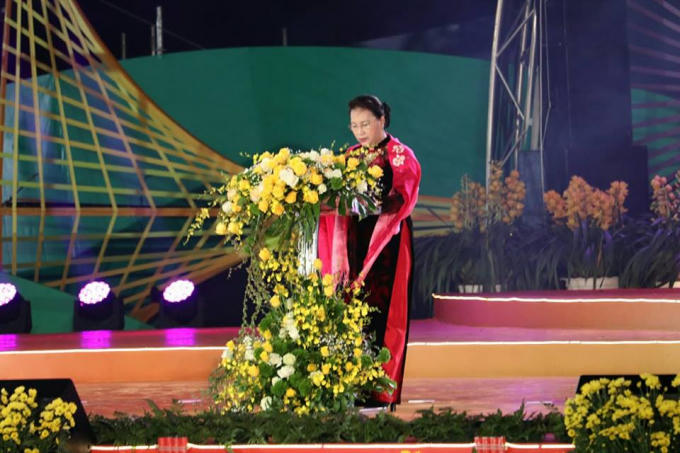 Chủ tịch Quốc hội - Nguyễn Thị Kim Ngân phát biểu tại buổi khai mạc Festival hoa năm 2017.