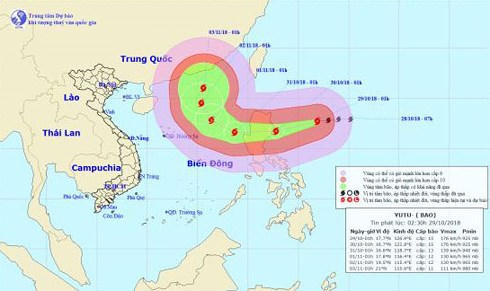 Dự báo hướng đi của bão Yutu.