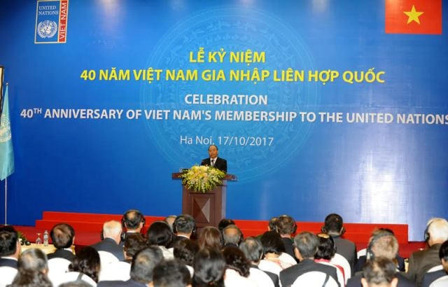 Thủ tướng Nguyễn Xuân Phúc phát biểu tại Lễ kỷ niệm 40 năm Việt Nam gia nhập Liên hợp quốc. (Ảnh: báo Nhân dân)