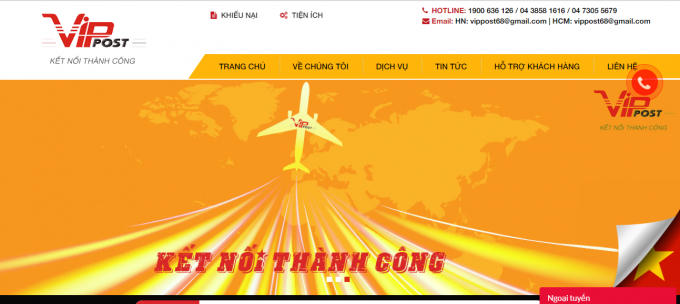 Ảnh chụp màn hình website CTCP Chuyển phát nhanh VIP. Nguồn: vippost.com.vn.
