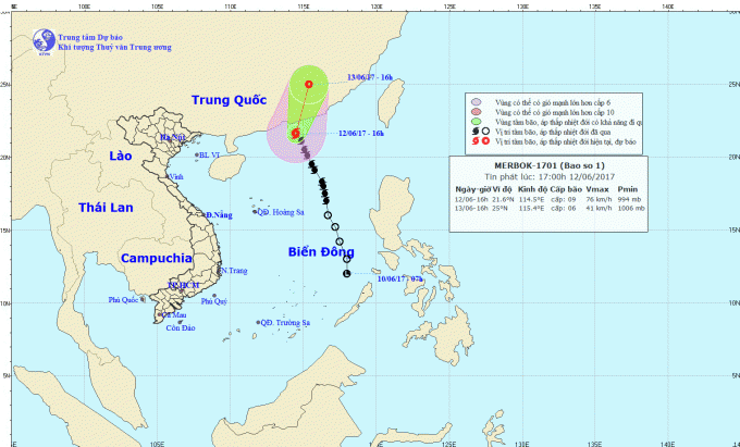 Dự báo hướng đi của cơn bão. Ảnh: nchmf.gov.vn