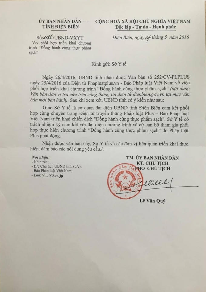 Công văn phúc đáp của UBND tỉnh Điện Biên.