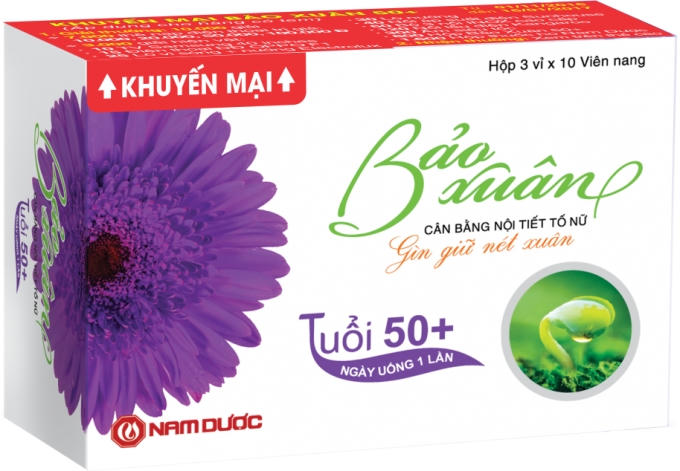 Hình ảnh hộp Bảo Xuân Tím có dán tem khuyến mại.
