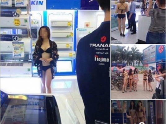 Những nữ PG mặc bikini trong buổi lễ khai trương siêu thị gây xôn xao dư luận trong những ngày qua. Ảnh:Internet.
