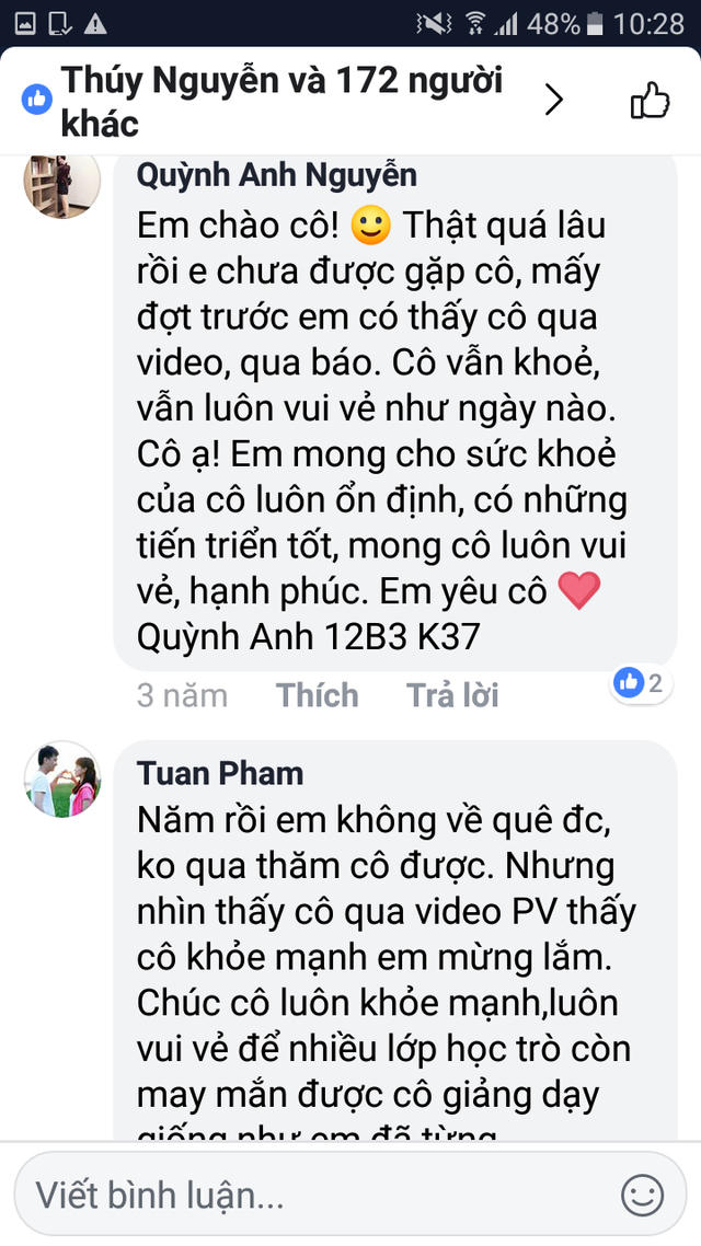 Rất nhiều thế hệ học sinh đều dành những lời yêu thương trên fanpage đến cô Thúy.