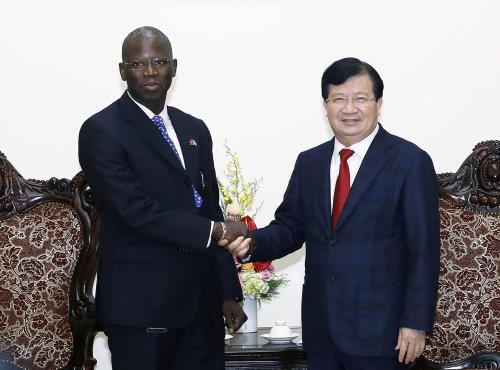 Tại Trụ sở Chính phủ, Phó Thủ tướng Trịnh Đình Dũng tiếp ngài Ousmane Dione, Giám đốc Quốc gia Ngân hàng Thế giới (WB) tại Việt Nam. (Ảnh: An Đăng TTXVN)