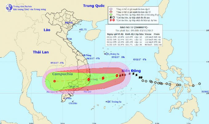 Dự báo vị trí, hướng đi của cơn bão số 12. Ảnh: nchmf.gov.vn