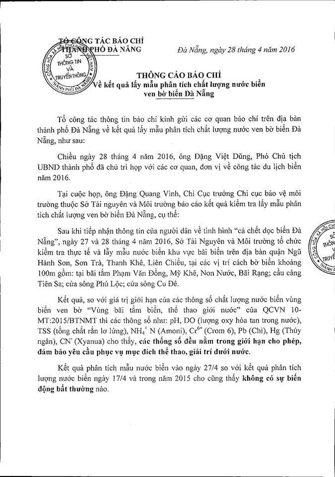 L&atilde;nh đạo Đ&agrave; Nẵng khẳng định nước biển vẫn sạch