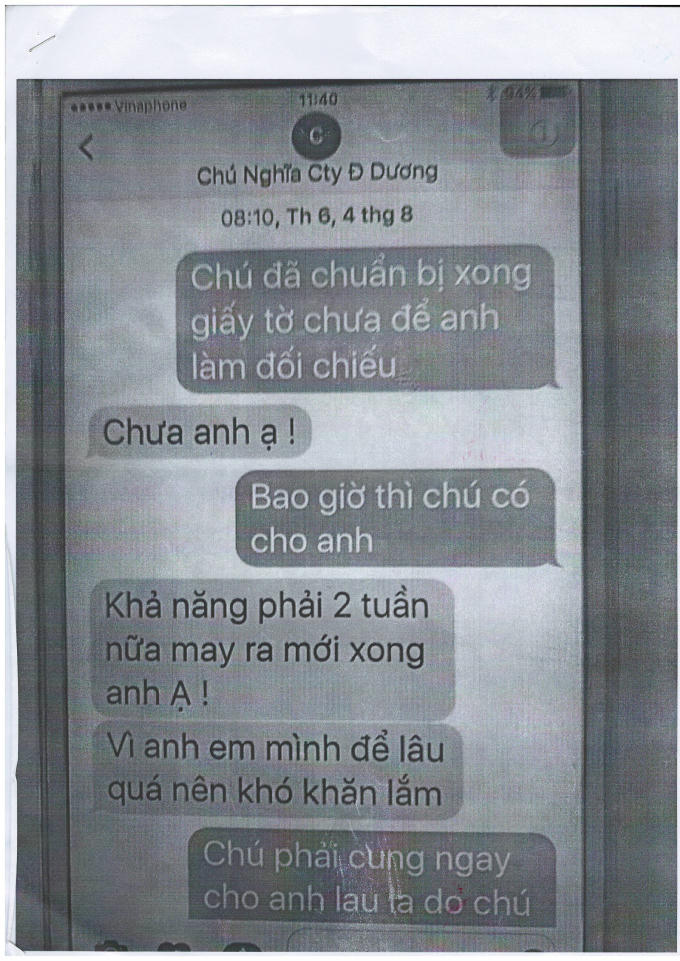 Một số tin nhắn qua lại giữa ông Chính và số điện thoại được cho là của ông Nghĩa.