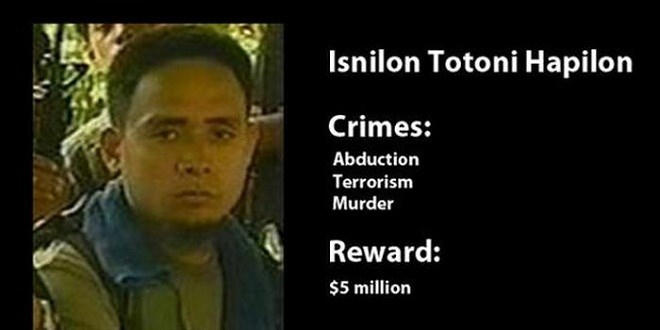 Đầu của Isnilon Hapilon thủ lĩnh Abu Sayyaf được treo thưởng 5 triệu USD.