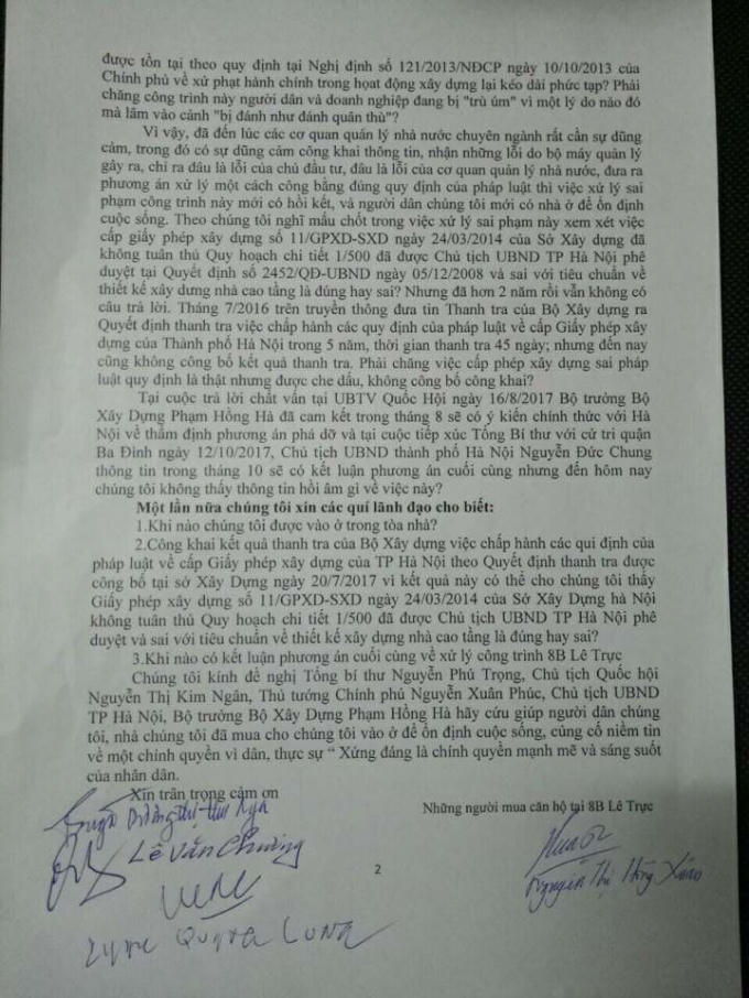 Cư dân 8B Lê Trực tiếp tục gửi đơn kêu cứu khắp nơi.